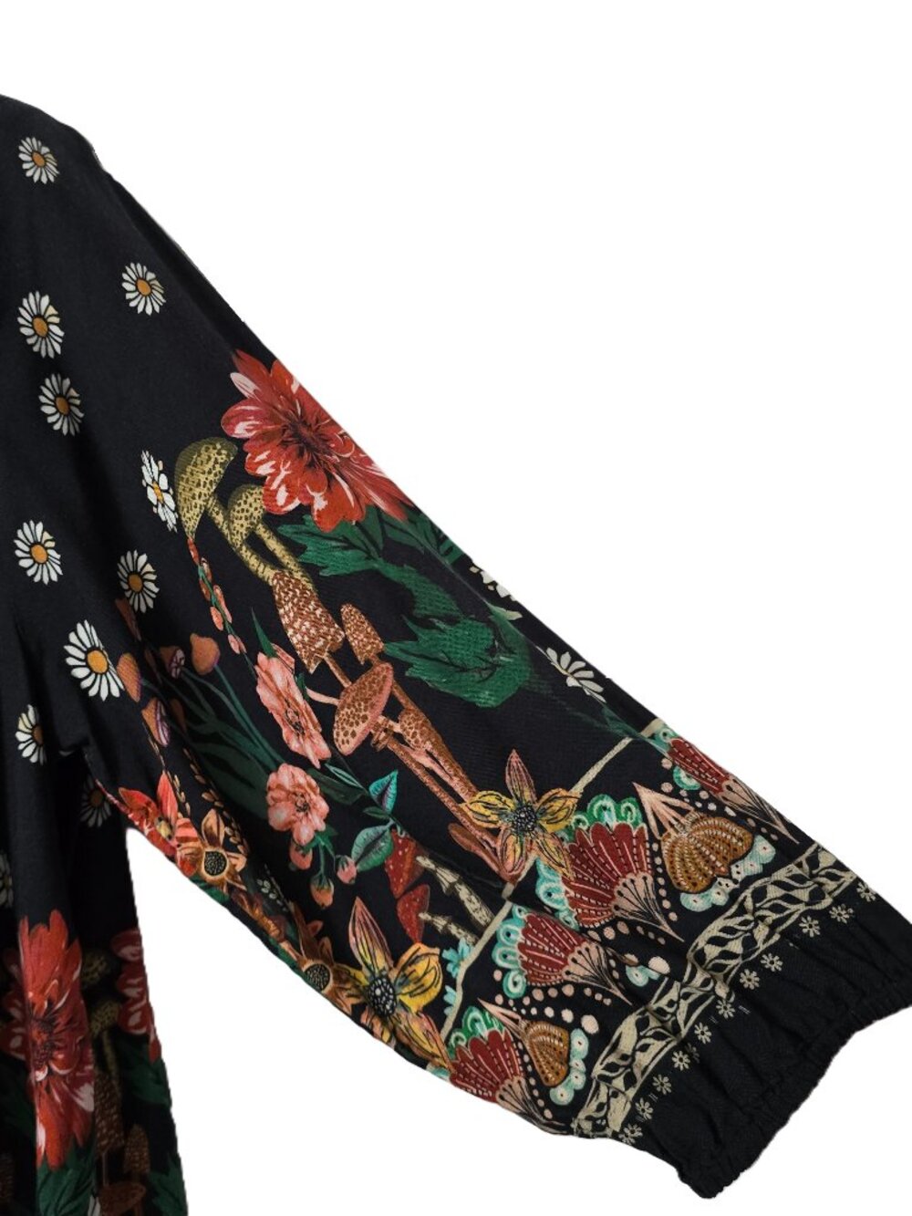 Natural Life Mushroom Maribel Top M Balloon Sleeve Keyhole Black Boho Hippie - Picture 6 of 8